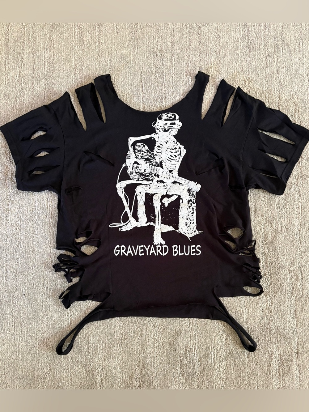 Shredded Graveyard Blues Skeleton Tee L Custom Distressed Grunge